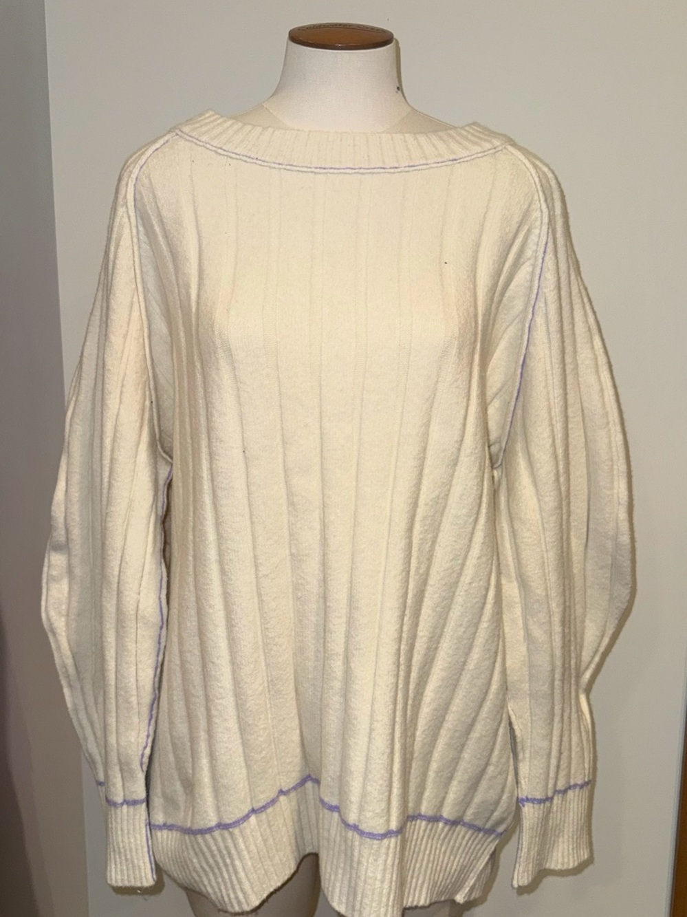Free People Cable Knit Crew Neck Sweater Cream Size Medium NWT
